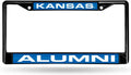 University of Kansas Jayhawks Black Metal License Plate Frame Tag Cover, Alumni Design, Laser Mirrored Inserts, 6x12 Inch