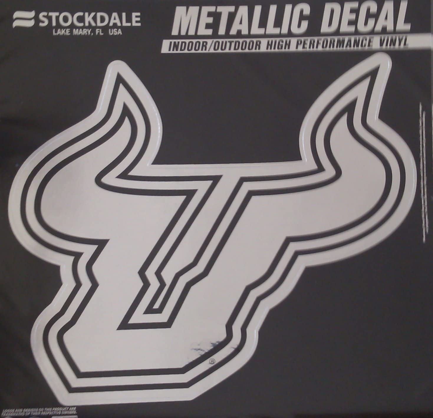 University of South Florida Bulls USF 12 Inch Decal Sticker, Metallic Chrome Shimmer Design