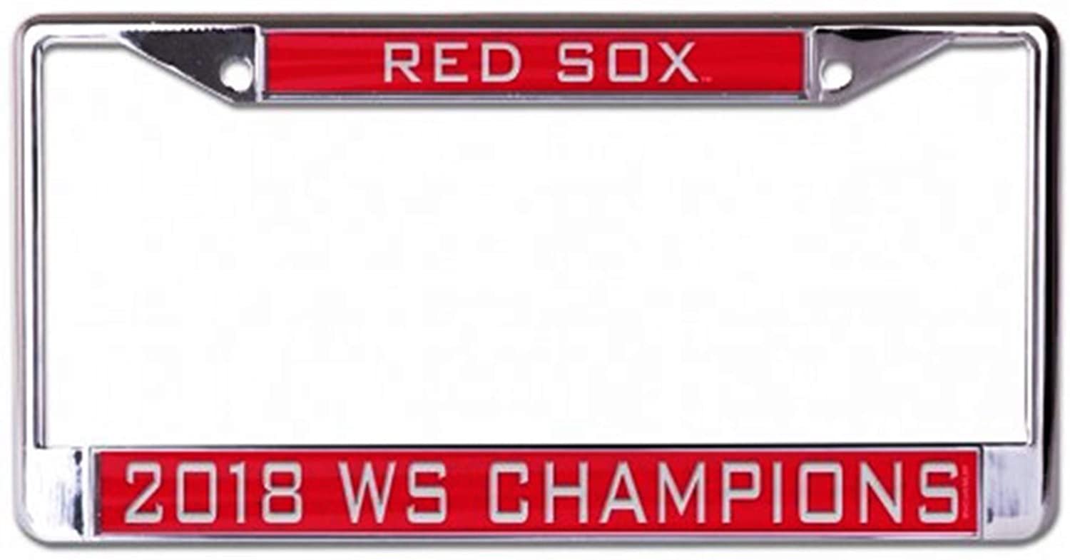 Boston Red Sox Metal License Plate Frame Chrome Tag Cover, Laser Acrylic Mirrored Inserts, 2018 Champions, 12x6 Inch