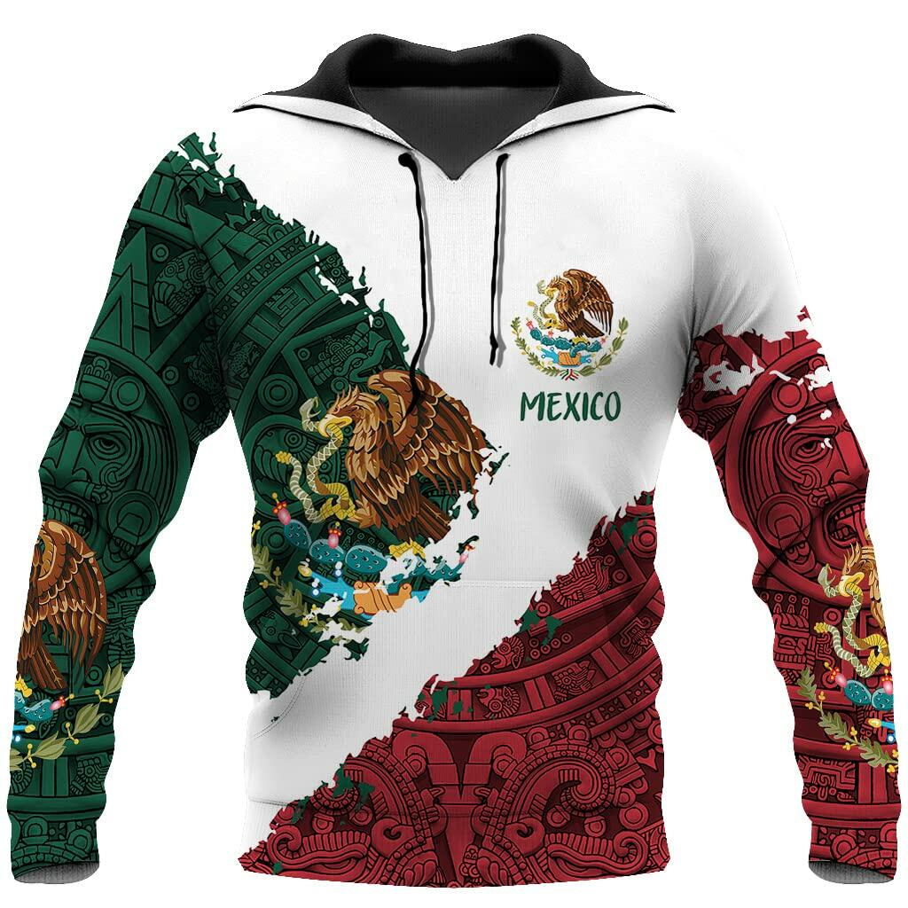 FAYBA Mexican Hoodie 3D Print Casual Pullover White 2XL Aztec Style