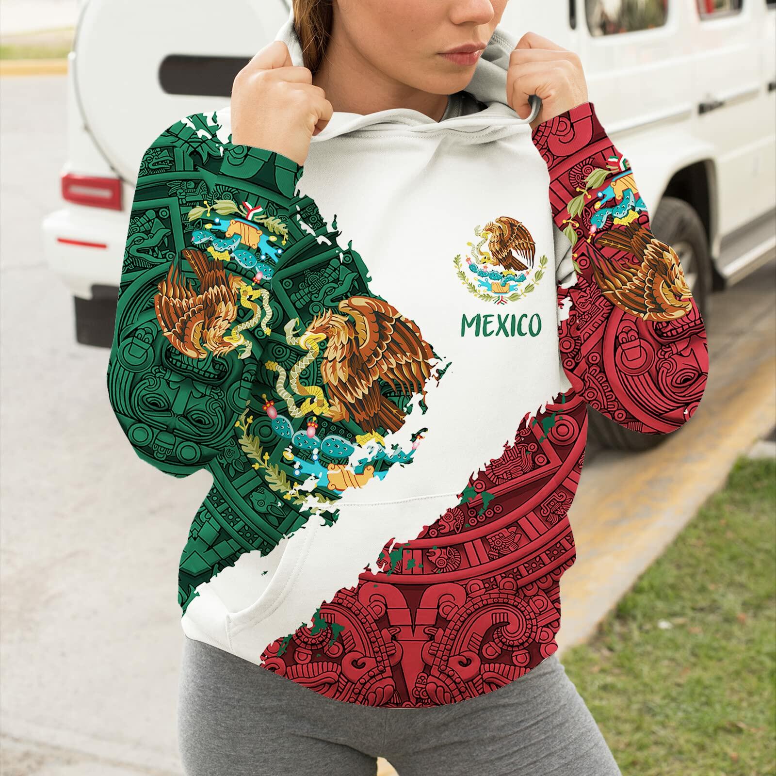 FAYBA Mexican Hoodie 3D Print Casual Pullover White 2XL Aztec Style