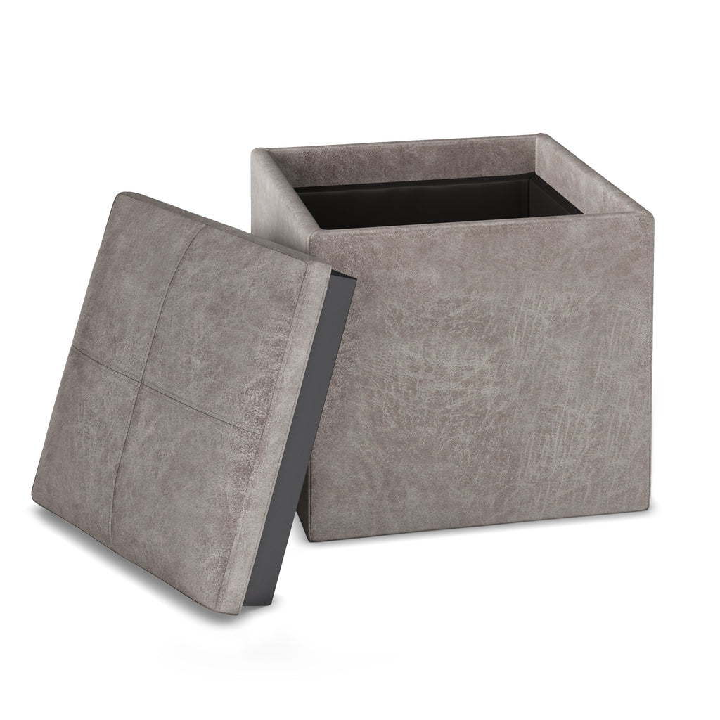 Rockwood 17 Inch Wide Cube Storage Ottoman with Tray in Distressed