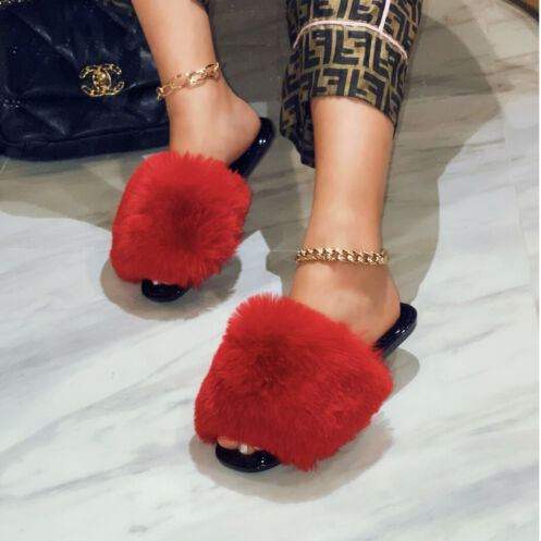ANNA RENEE FUR JELLY SLIDES -RED or Pink