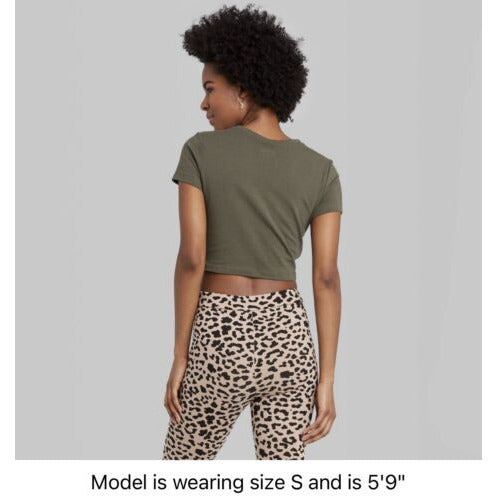 Women's Short Sleeve Cropped T-Shirt - Wild Fable™ XL OLIVE GREEN