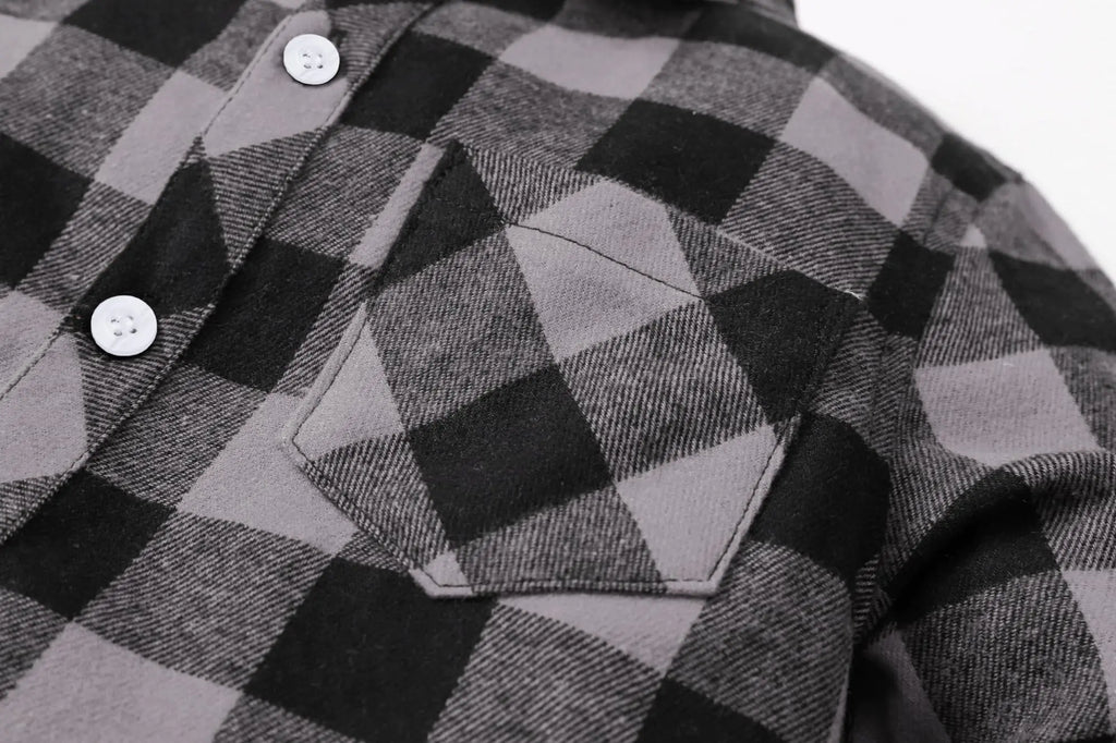 SANGTREE Mens & Boys Plaid Shirt Long Sleeve Button Down Flannel Shirts, US 3 Months - Adult 9XL Youth 14-15 Years Gray Plaid 2 - # BOAA13510001