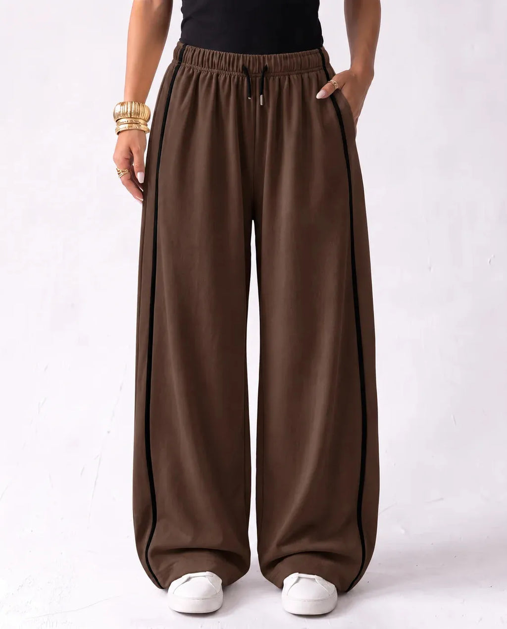 SITRA Women's Casual Retro Oversize Piped Wide Pants