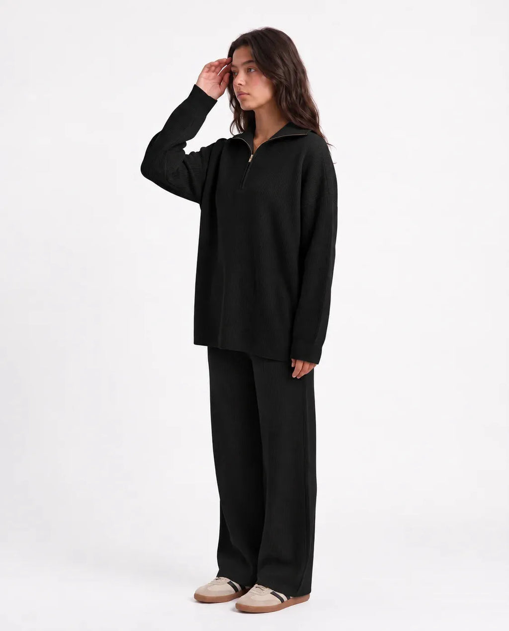 SITRA Women's Casual Retro Ribbed Half-Zip Set