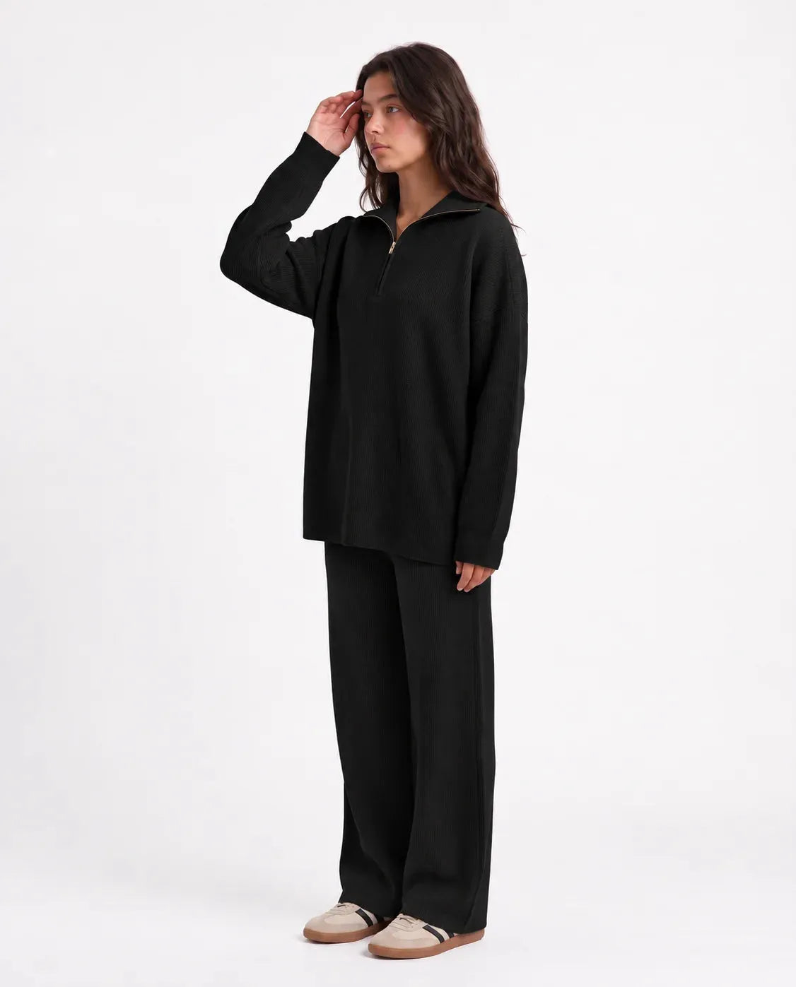 SITRA Women's Casual Retro Ribbed Half-Zip Set