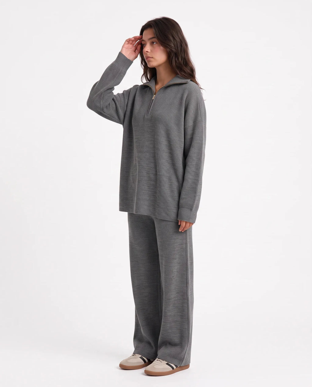 SITRA Women's Casual Retro Ribbed Half-Zip Set