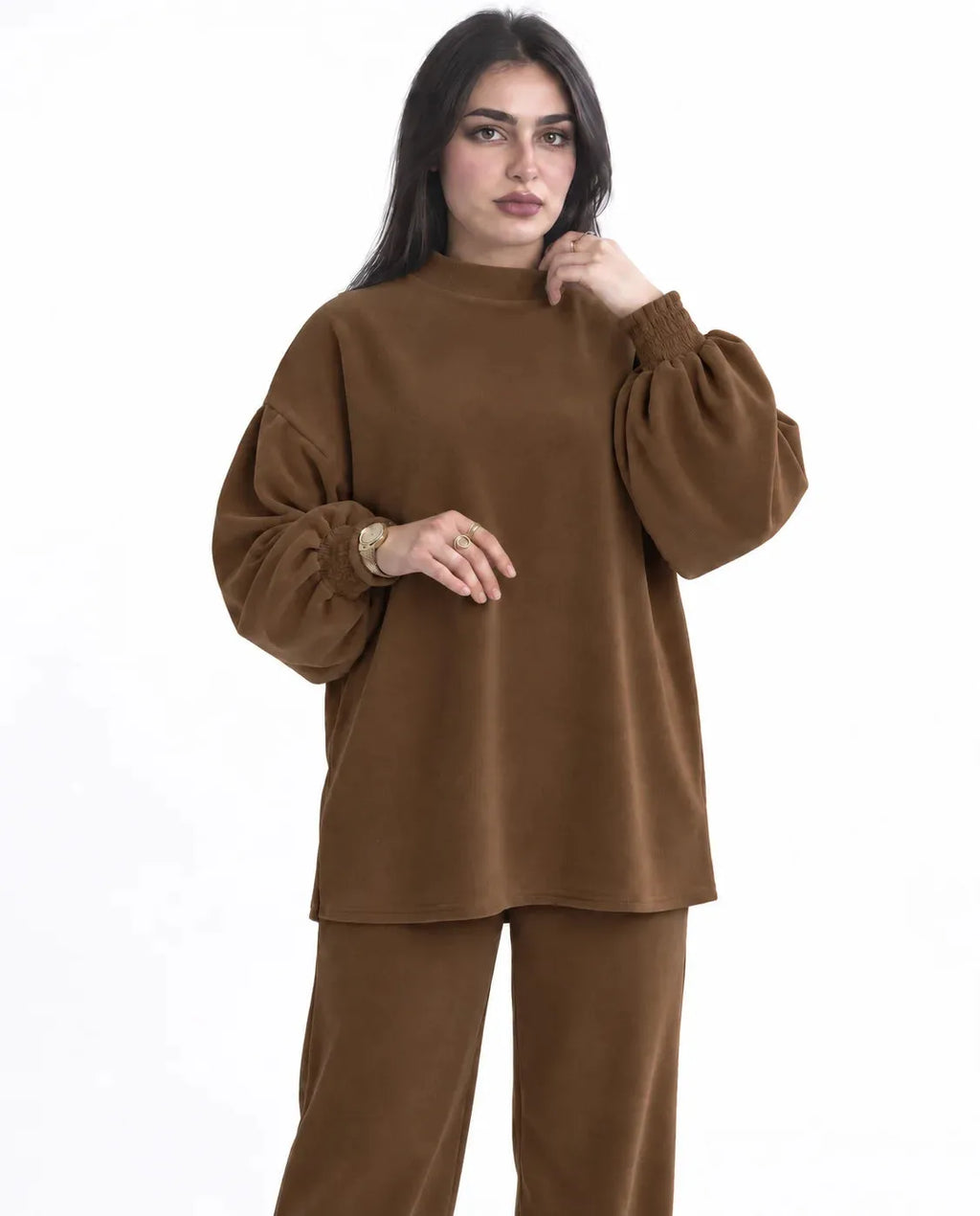 SITRA Women's Casual Ribbed Puff Sleeve Set