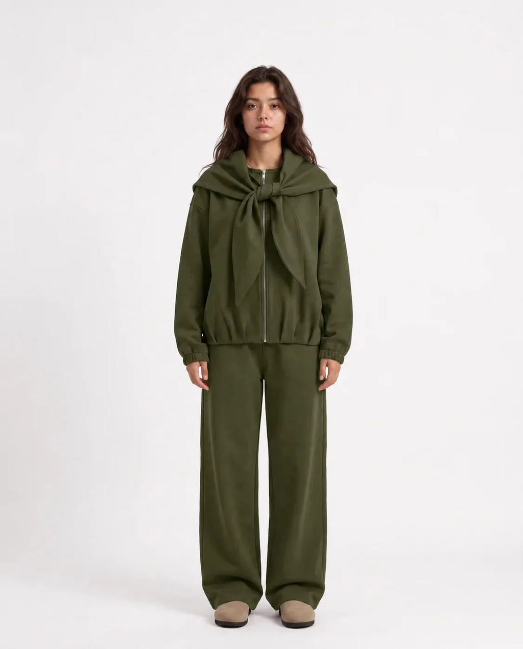 SITRA Women's Casual Tie Shoulder Zip Set