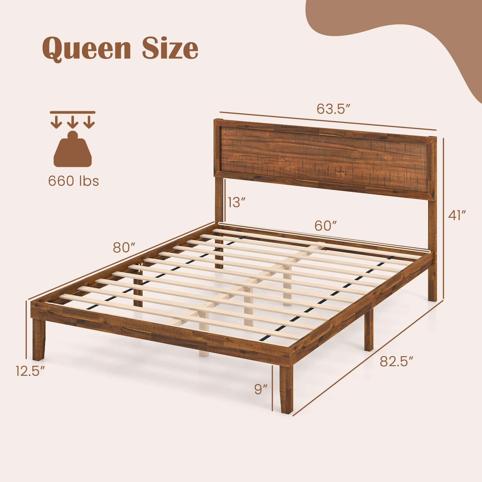 Twin/Full/Queen Size Bed Frame with Headboard and Wooden Slats Support