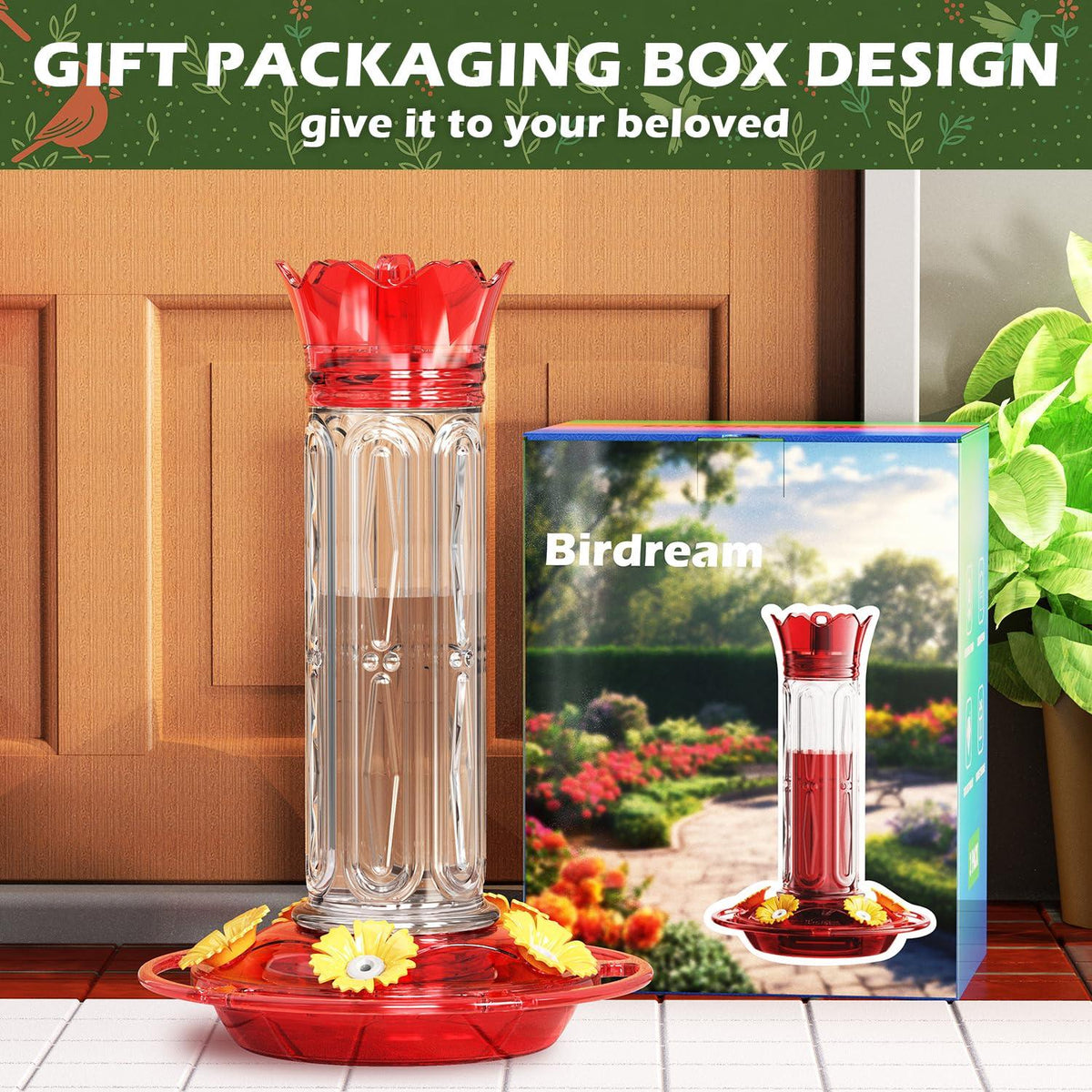 Birdream Red 10-Ounce Crown Hummingbird Feeder