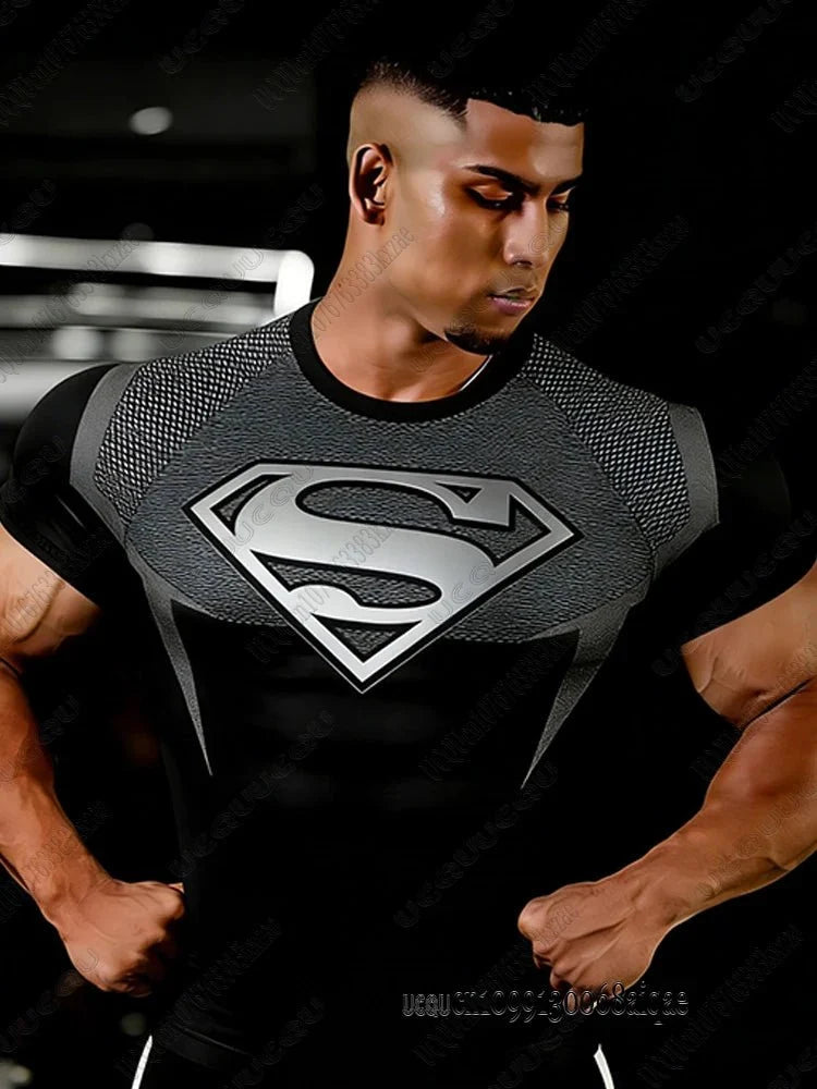 Superman Print Fitness T-Shirt – Slim Fit Gym Tee for Men