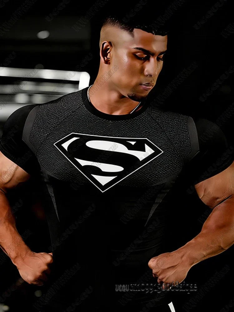 Superman Print Fitness T-Shirt – Slim Fit Gym Tee for Men