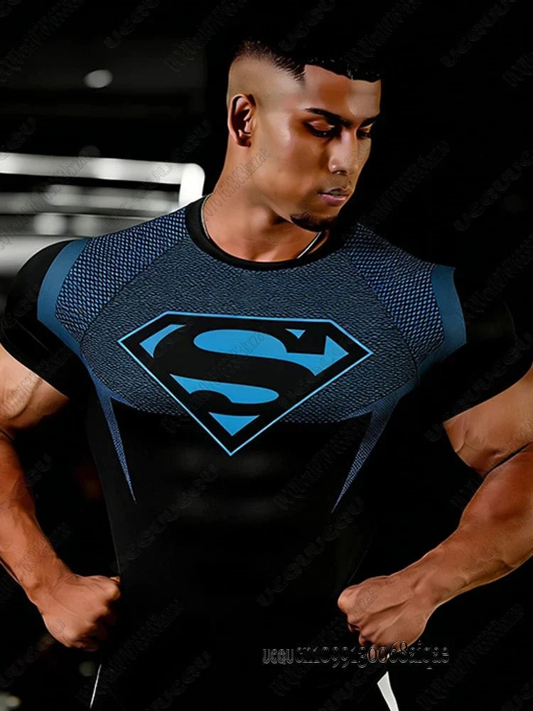 Superman Print Fitness T-Shirt – Slim Fit Gym Tee for Men