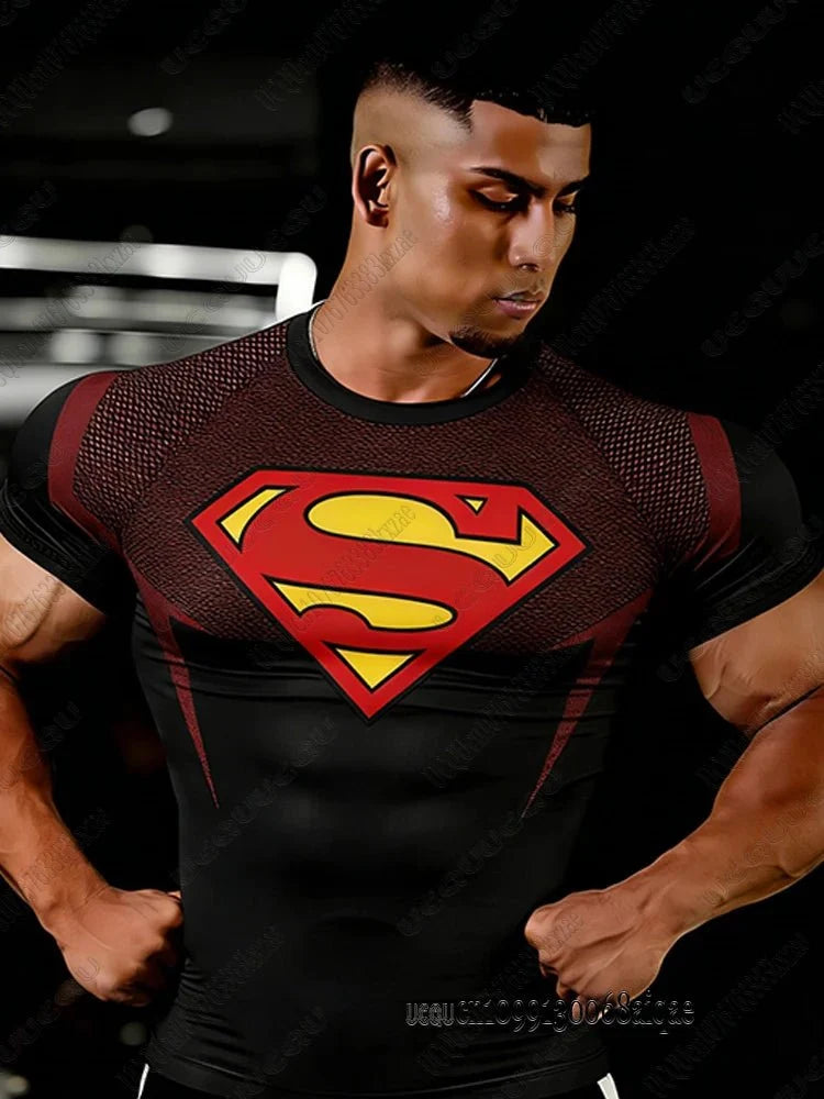Superman Print Fitness T-Shirt – Slim Fit Gym Tee for Men