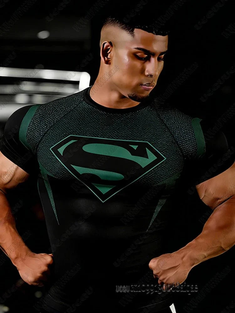 Superman Print Fitness T-Shirt – Slim Fit Gym Tee for Men