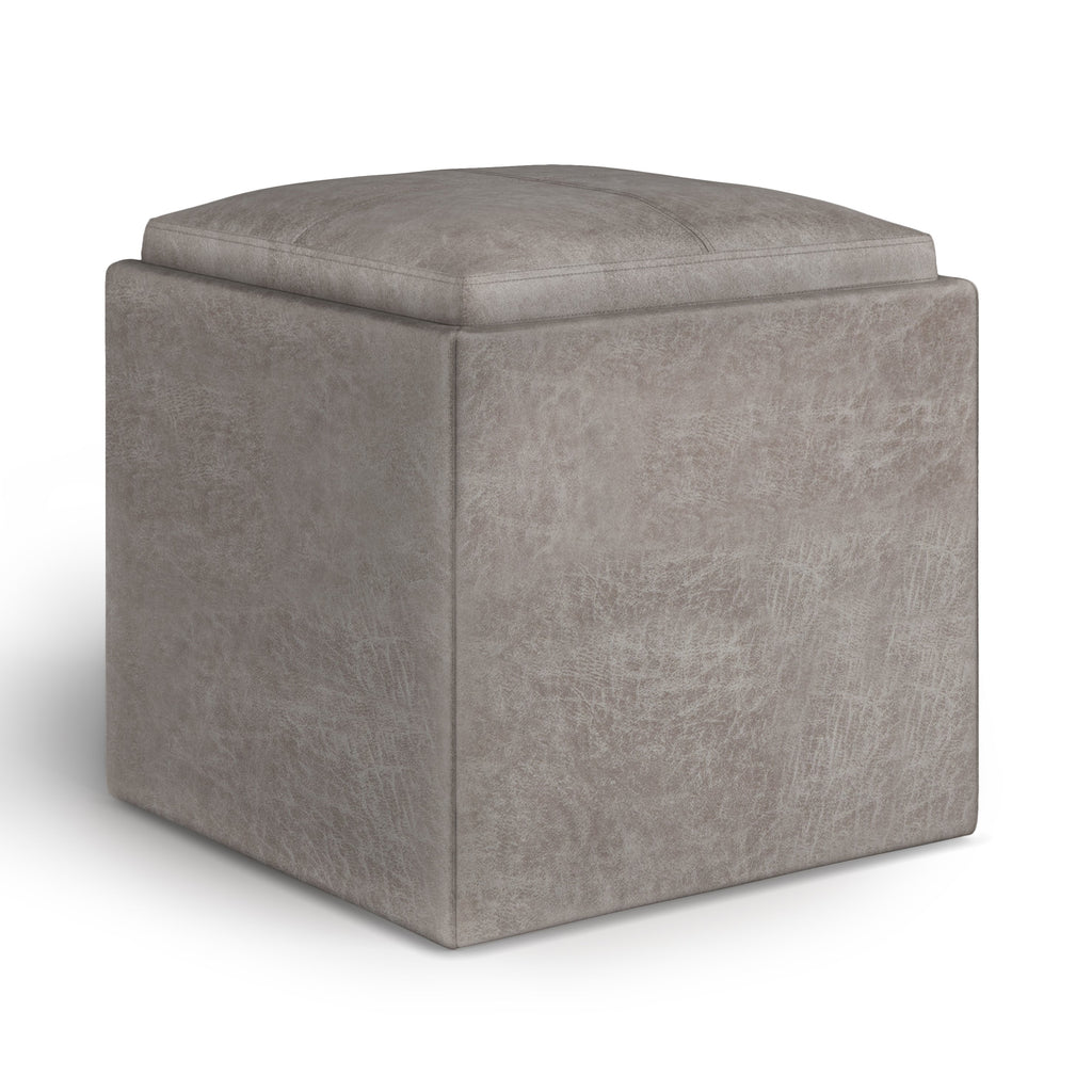 Rockwood 17 Inch Wide Cube Storage Ottoman with Tray in Distressed