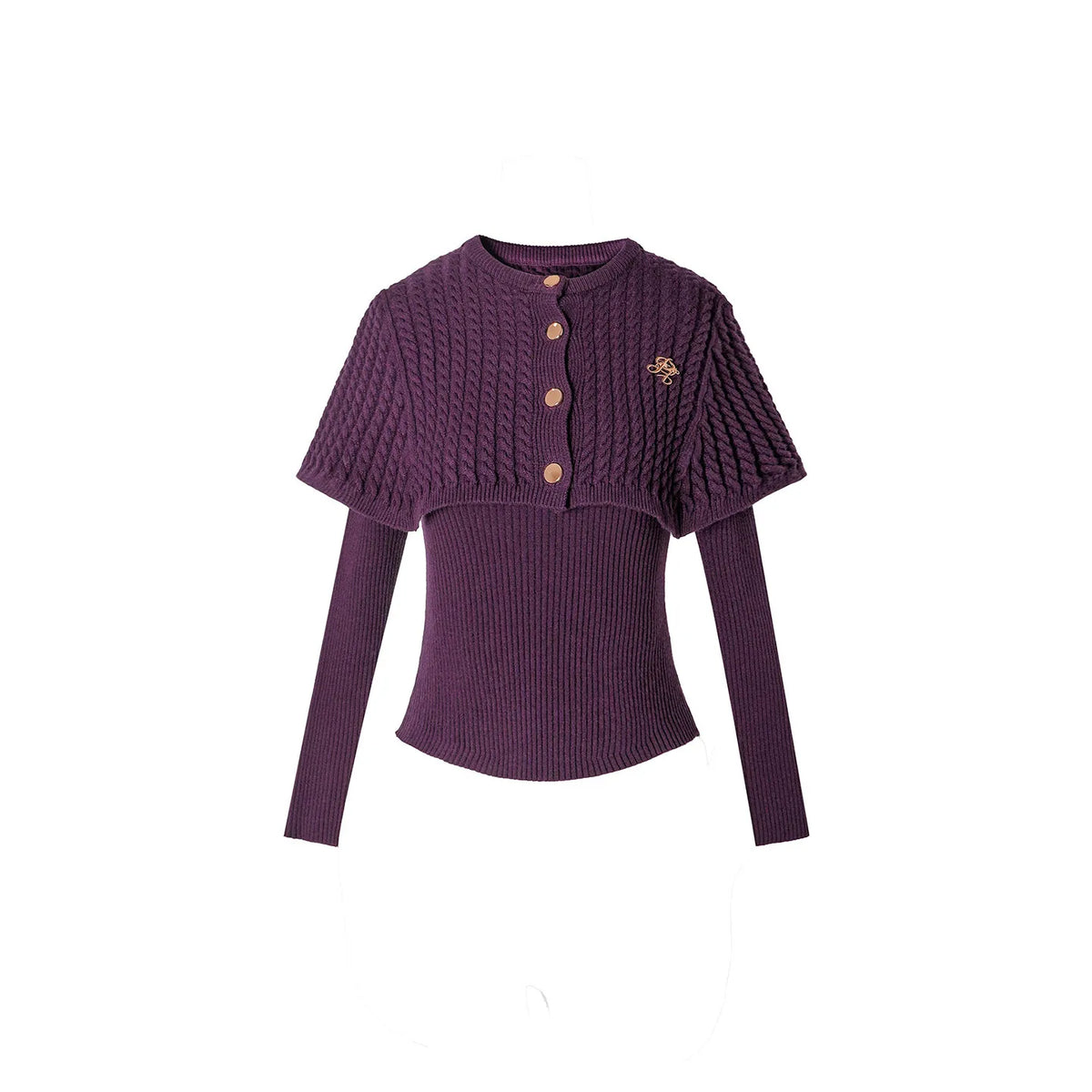 Women's Cape Shawl Knit Sweater and PU Leather Skirt Two-Piece Set – Grape Purple
