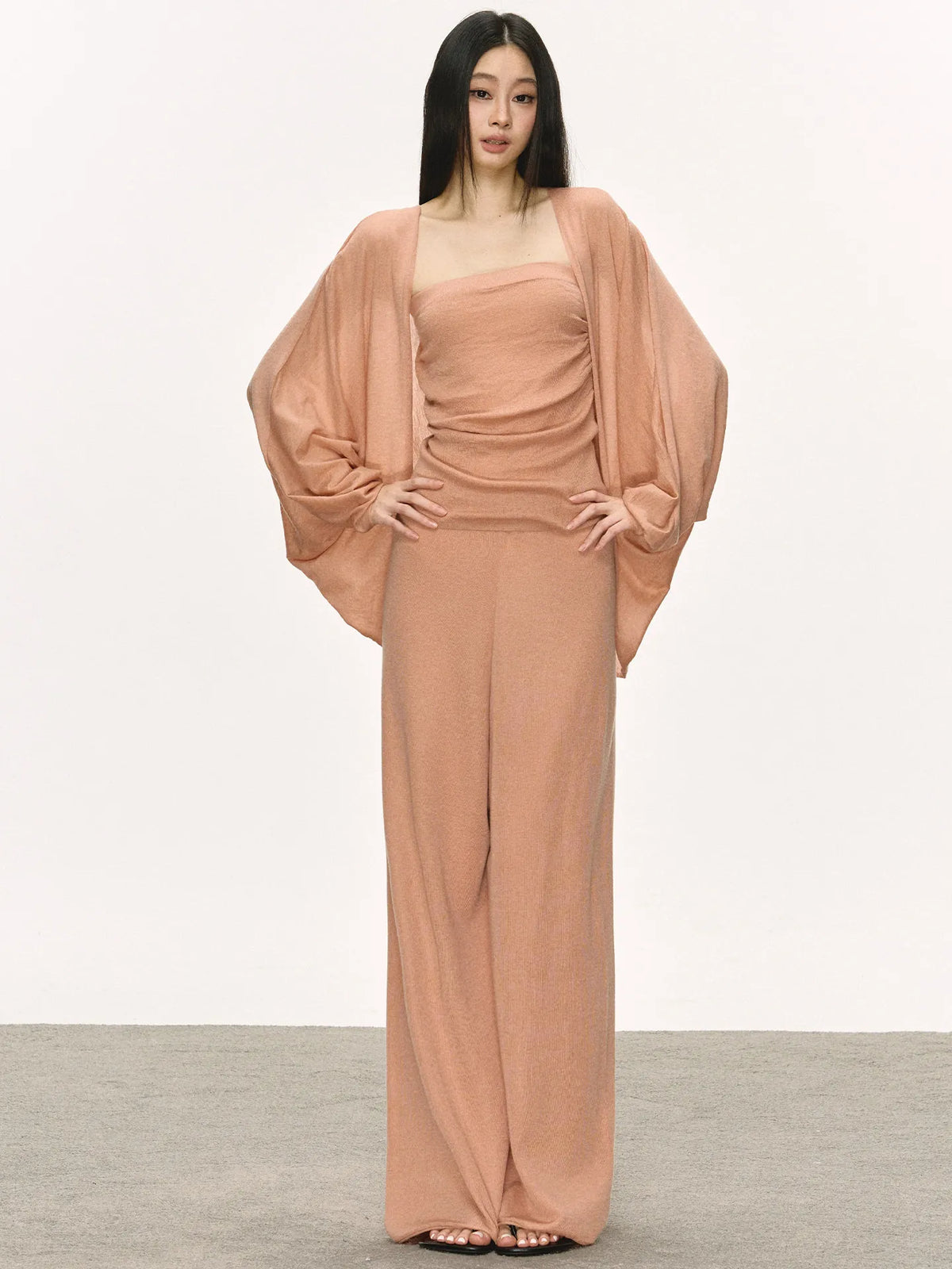Women's Cardigan Tube Top and Wide-Leg Pants Three-Piece Set