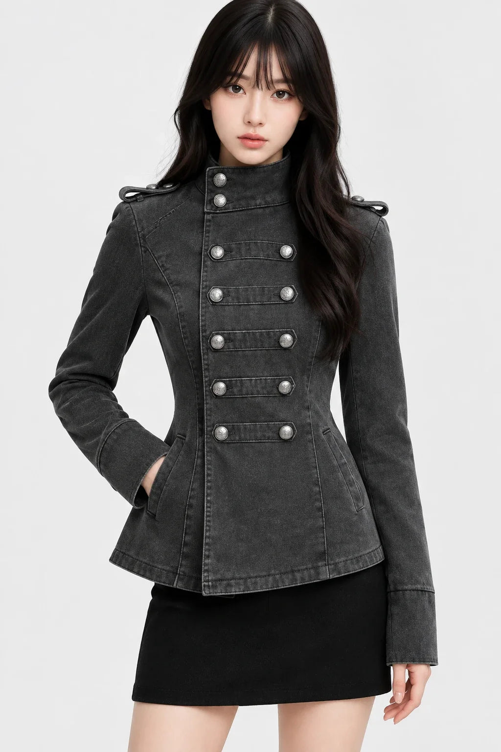 Women's Casual Retro Denim Short Double-Breasted Jacket