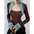 Women's Casual Retro Square Neckline Long-Sleeve Pullover Top