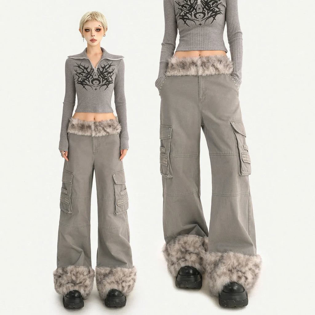 Women's Casual Retro Velvet Loose Straight Trousers