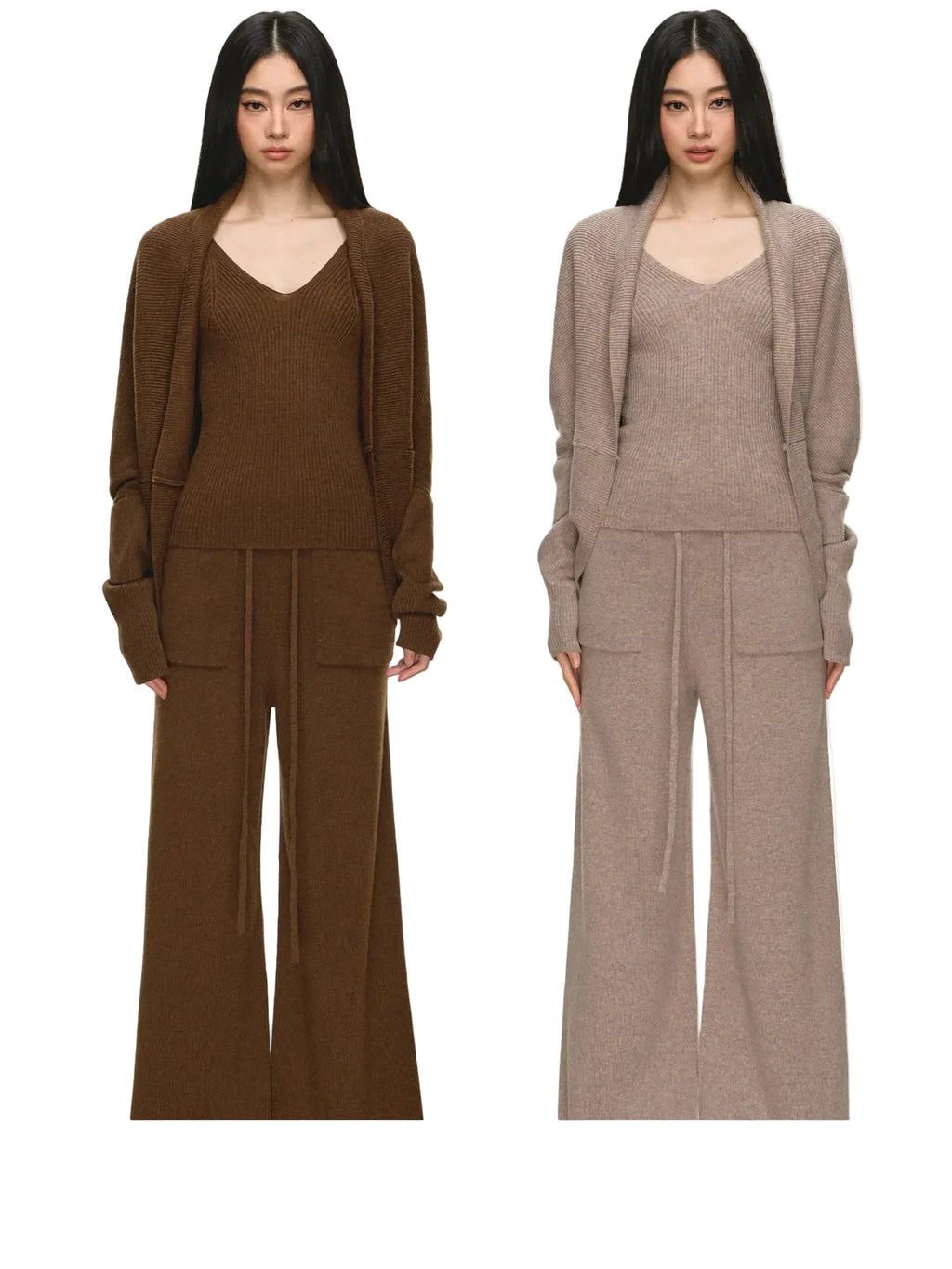 Women's Casual Wool Knit Cardigan Vest and Pants Set