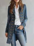 Women's Double Breasted Denim Lapel Mid Length Trench Coat Jacket