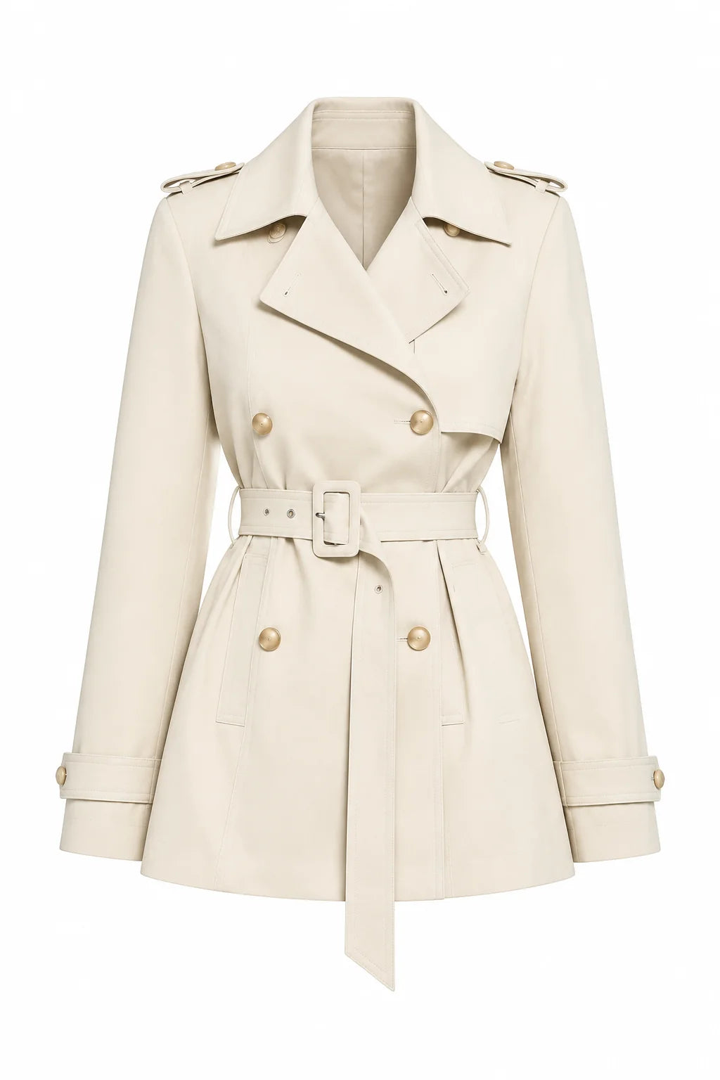 Women's Double-Breasted Short Trench Coat with Tie-Up Belt