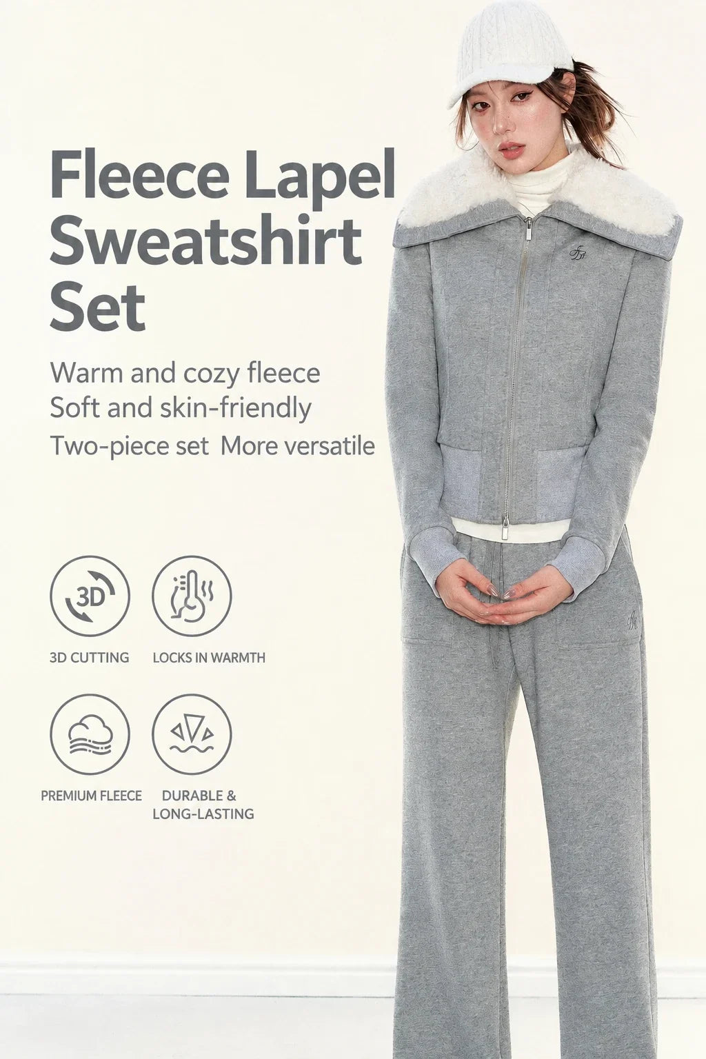 Women's Fleece Lapel Sweatshirt and Sweatpants Casual Set