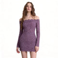 Women's Lace Long-Sleeve Mini Dress | Off-Shoulder Autumn Fitted Gown