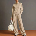Women's Stand Collar Cardigan Sweatshirt and Wide Leg Pants Set