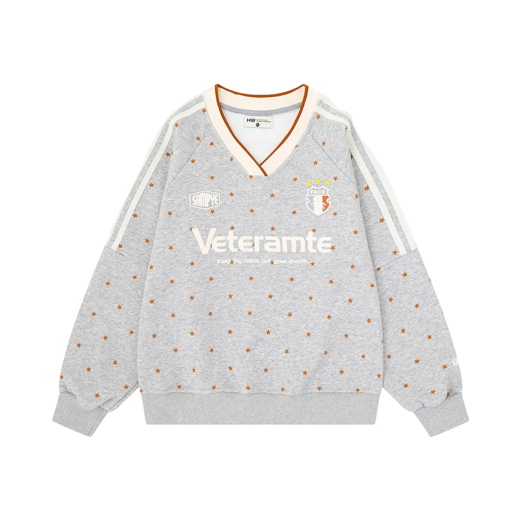 Women's Star Print V-Neck Loose Fit Sweatshirt