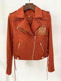 Women's Synthetic Suede Leather Motorcycle Biker Jacket