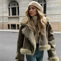 Women's Velvet Lapel Collar Short Winter Jacket