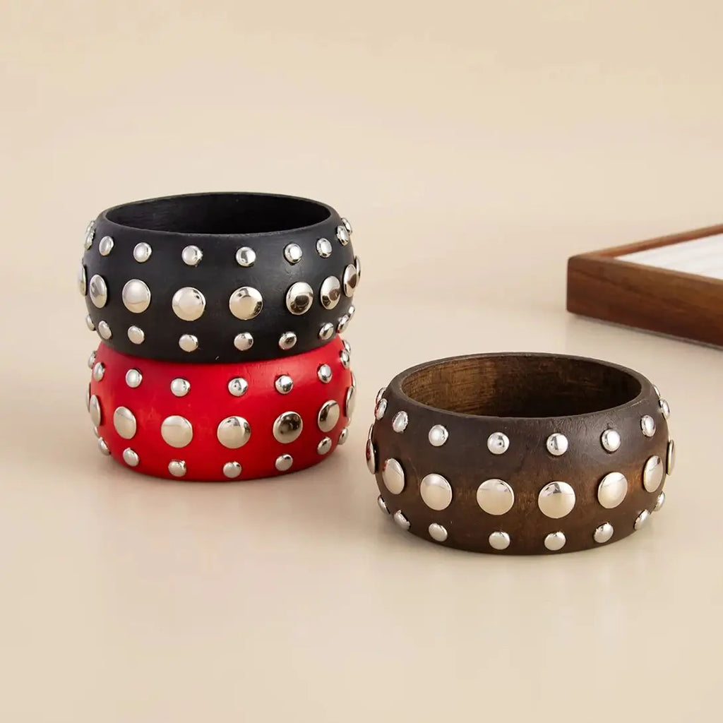 Women's Vintage Chunky Wooden Wide Bangle Bracelet