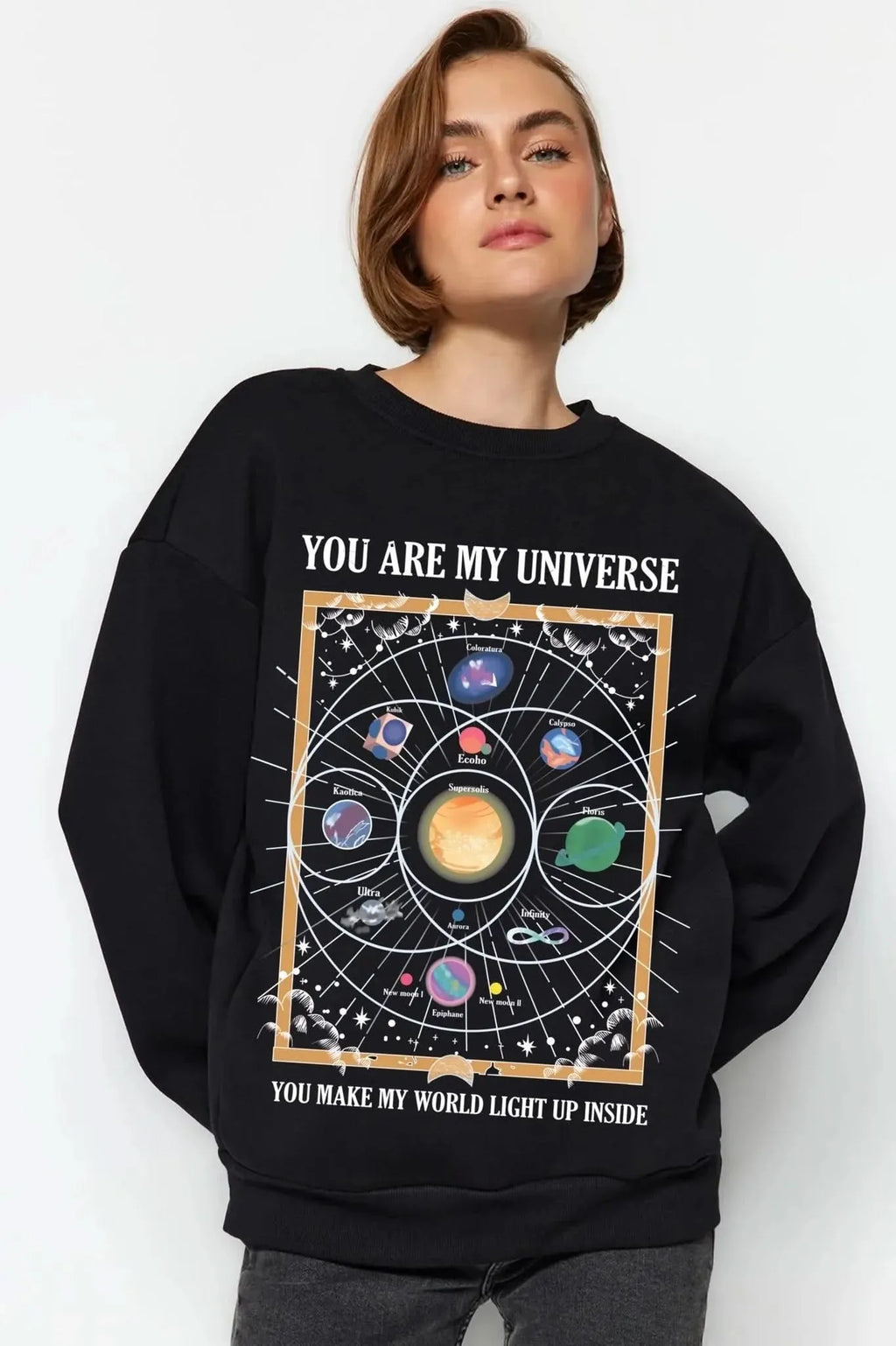 You Are My Universe Oversize Cotton Crewneck Sweatshirt